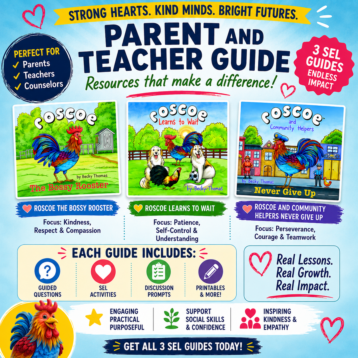 Roscoe the Rooster Complete SEL Activity Bundle (3 Digital PDF Downloads)